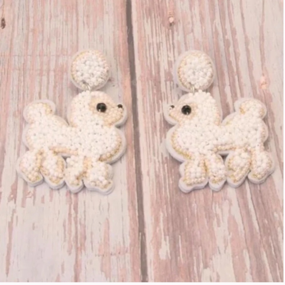 ❤️❤️ Poodle Dog Puppy Chic Girly Beaded Glam Graphic Pop Hip Artsy Art Earrings